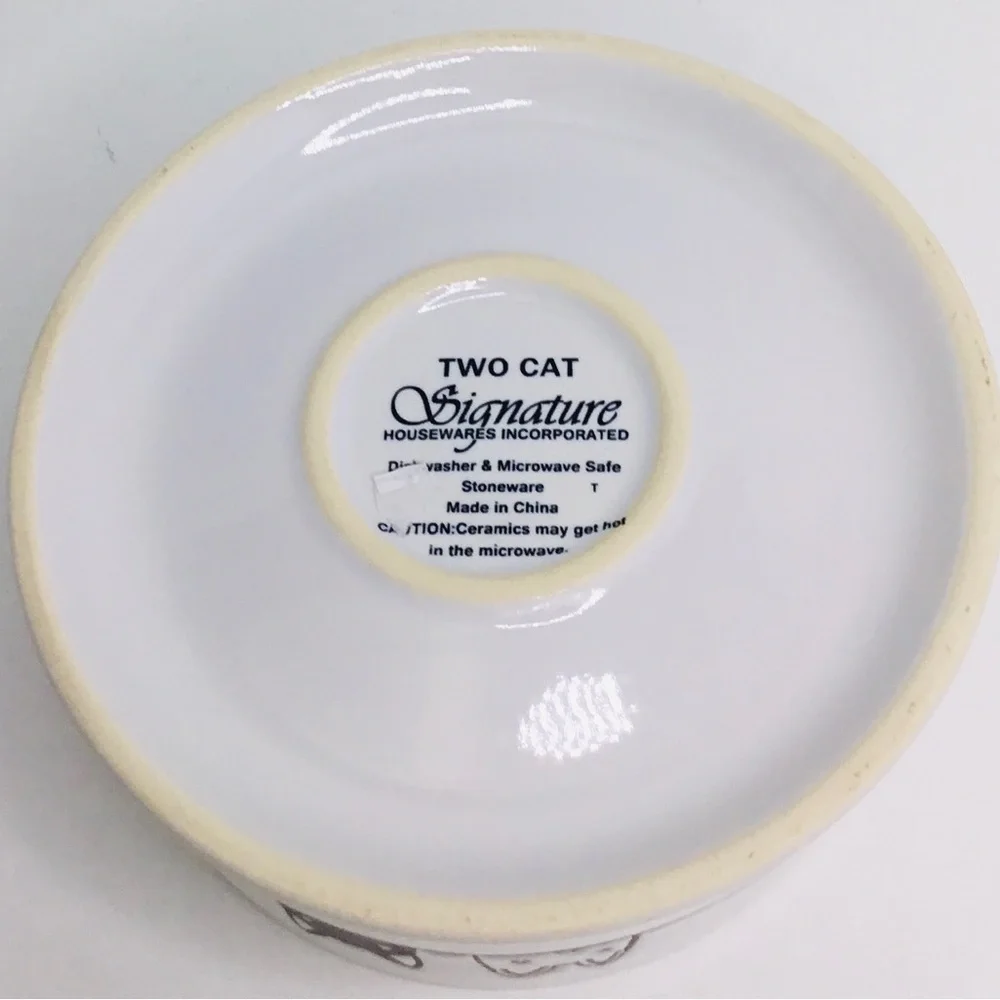 2 Two Cat Heads Signature Stoneware Cat Dish
